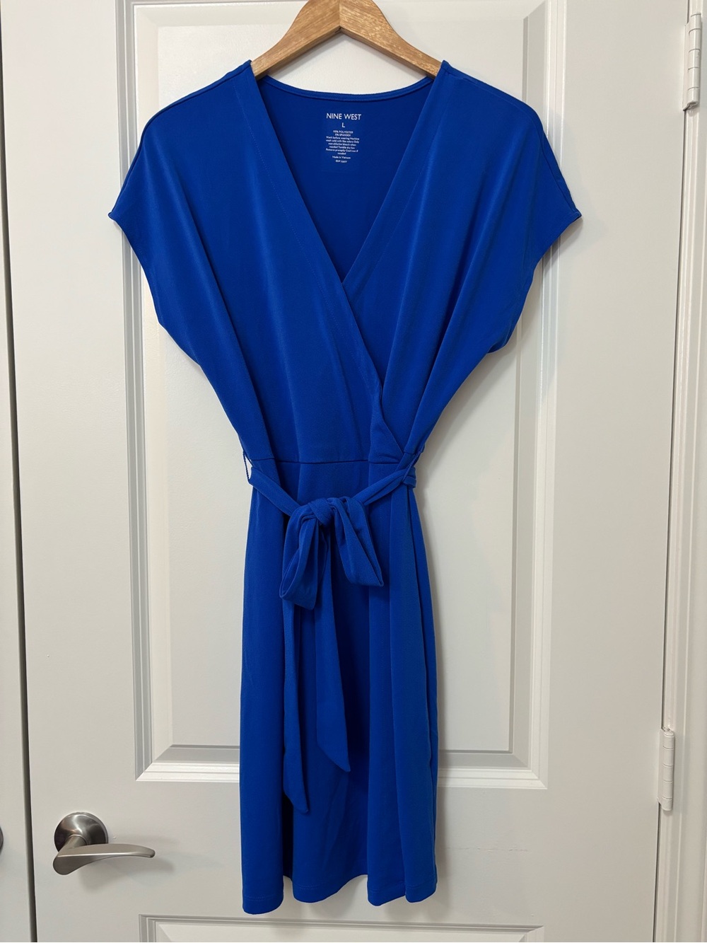 Nine West Cobalt Blue Tie-Waist V-Neck Dress, Size L